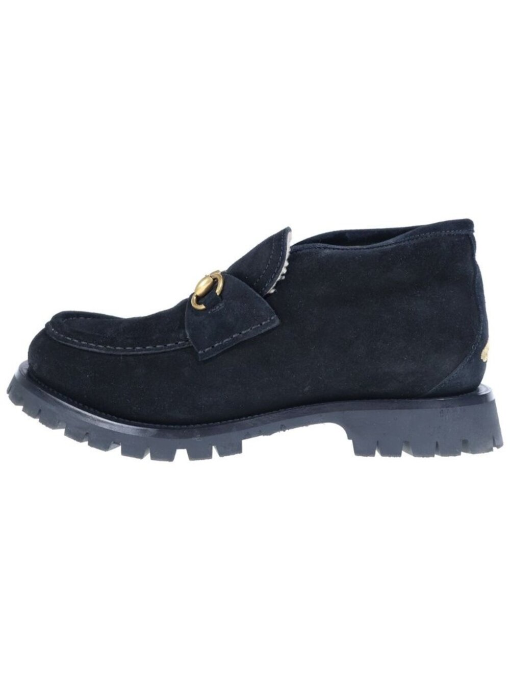 Gucci Horsebit Suede Leather Shearling Ankle Boots Black
